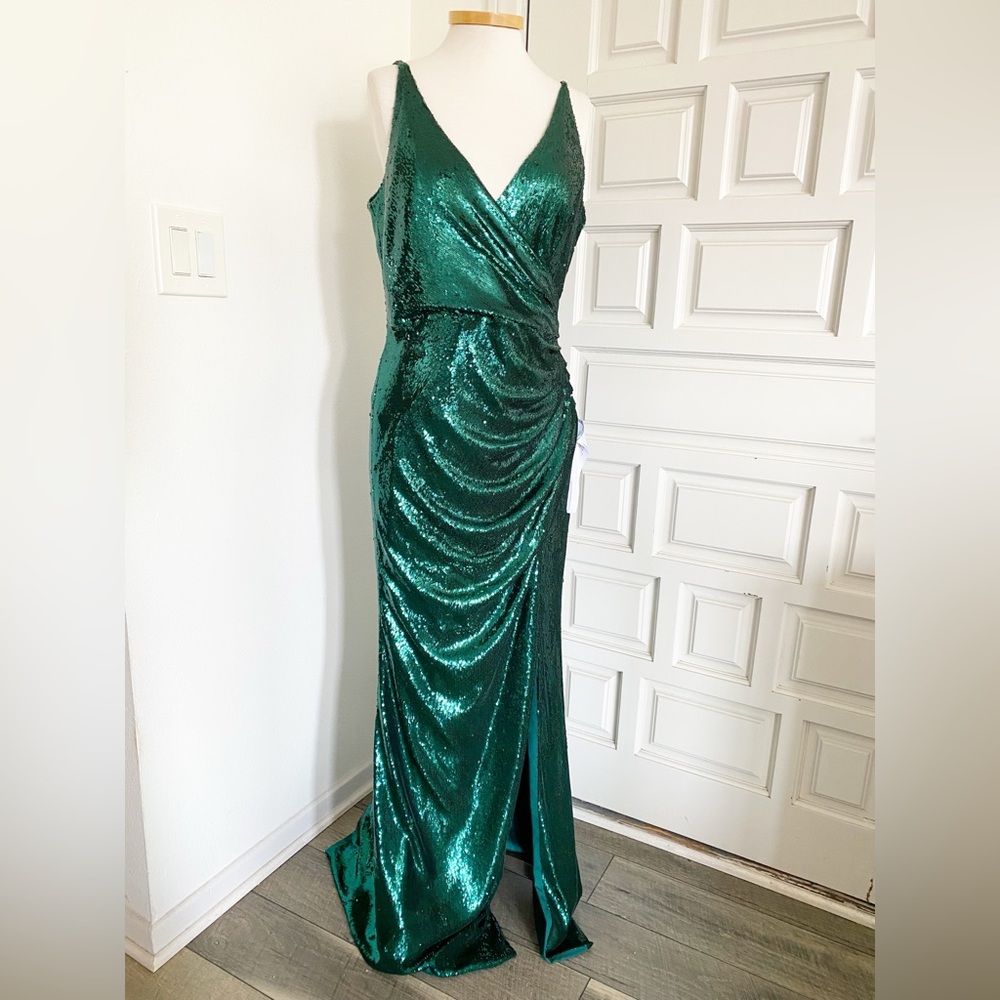 NWT Dress the Population Green Sequin Gown Dress Mermaid Holiday Party Large